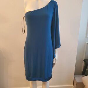 Bisou Bisou Women's One-Shoulder Knee-length Dress Teal Size 8